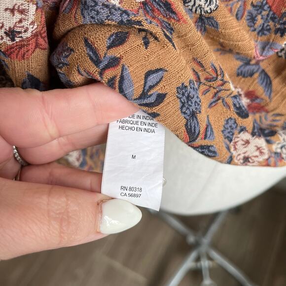 Lucky Brand Brown Floral Cottagecore Prairie Boho Blouse Size M - Picture 9 of 10